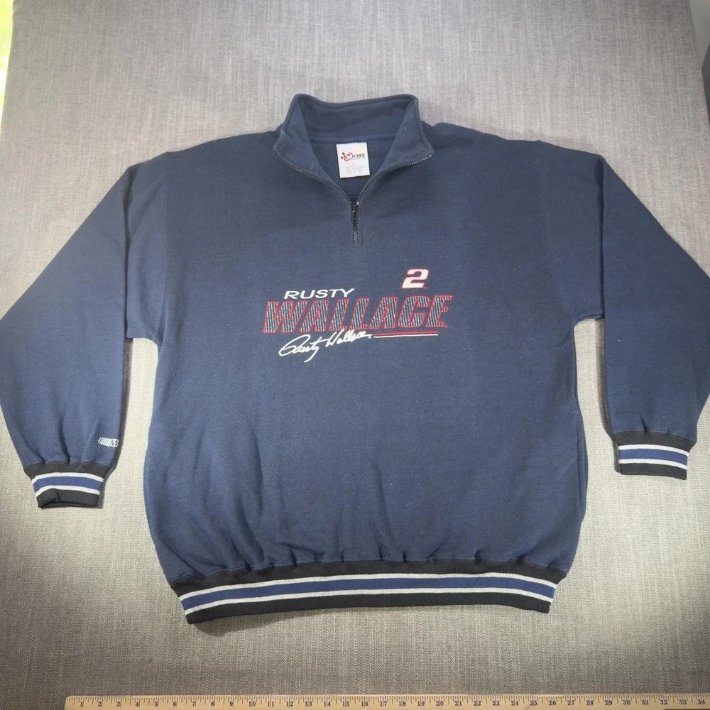 Rusty Wallace Sweatshirt Mens XL Blue NASCAR Racing Chase Pullover Quarter Zip 2